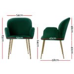 Artiss Dining Chairs Set of 2 Velvet Armchair Green - Image 2