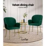Artiss Dining Chairs Set of 2 Velvet Armchair Green - Image 4