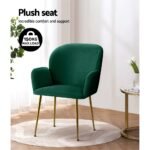 Artiss Dining Chairs Set of 2 Velvet Armchair Green - Image 5