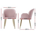Artiss Dining Chairs Set of 2 Velvet Armchair Pink - Image 2