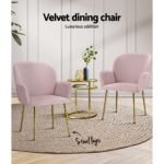 Artiss Dining Chairs Set of 2 Velvet Armchair Pink - Image 4