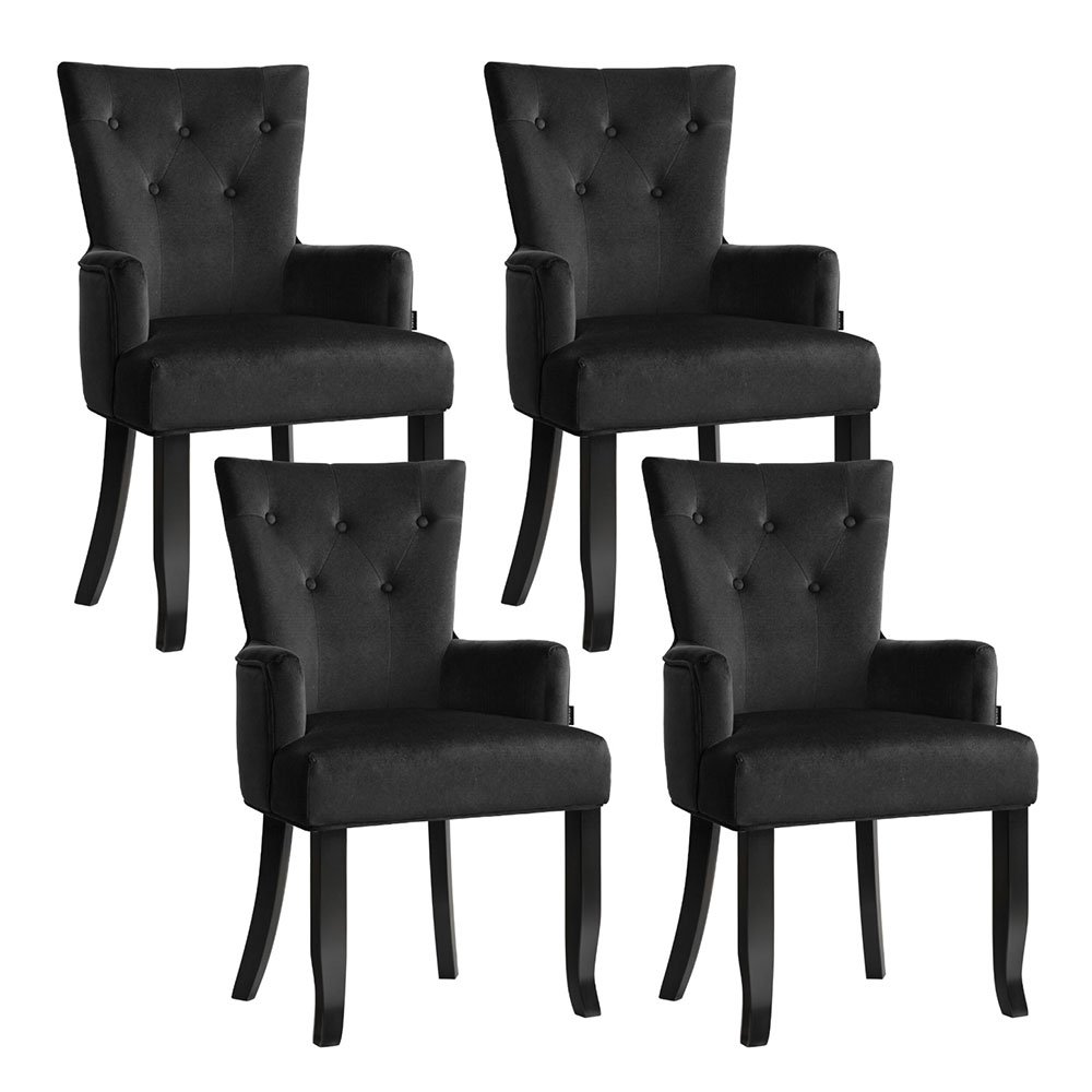 UPHO-D-DIN116-VEL-BKX4-202505131406-00.jpg 4x Artiss Dining Chairs Velvet French Provincial Armchair Black - Image 1