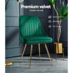 Artiss Dining Chairs Set of 2 Velvet Channel Tufted Green - Image 4