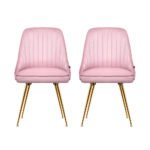Artiss Dining Chairs Set of 2 Velvet Channel Tufted Pink - Image 3