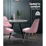 Artiss Dining Chairs Set of 2 Velvet Channel Tufted Pink - Image 5