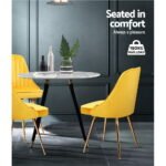 Artiss Dining Chairs Set of 2 Velvet Channel Tufted Yellow - Image 5