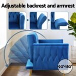 Artiss Armchair Ottoman Accent Chair Pillow Velvet Blue - Image 4