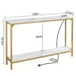 2 Tier Console Table with Power Outlets and USB Ports, Wood Entryway Table with Charging Station & Storage Shelf, Narrow 2-Tier Sofa Table for Living Room Hallway Foyer - Image 3