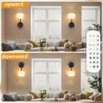 Wall Sconces Set of Two, Wireless Battery Operated Wall Decor with Remote, Sconces Wall Lighting with Glass Shade, Upward and Downward Installation, 12 RGB Colors and 3 CCT Options - Image 2