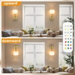 Rechargeable Wall Light Indoor,Battery Operated Wall Lamp with Remote,Indoor Wall Light with 3 Color Modes and RGB,Frosted Glass Wall Mounted Lamp for Living Room Bedrooms 2 Pack (Gold) - Image 2