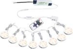 Linkable Under Cabinet LED Lighting 12V Dimmable Puck Lights Hardwired with Wireless RF Remote Control for Kitchen Mood Lighting(8 Lights, Warm White)