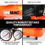 UNIMAC 24L 2.0HP Air Compressor, Direct Drive, 2 Couplers for Airtools Tyre Inflation, Portable, Electric - Image 4