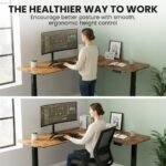 FORTIA Corner Standing Desk, 160x140cm, 72-118cm Sit to Stand Up Electric Height Adjustable, Walnut Style Desktop/Black Frame - Image 2