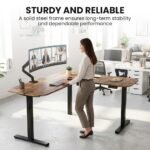 FORTIA Corner Standing Desk, 160x140cm, 72-118cm Sit to Stand Up Electric Height Adjustable, Walnut Style Desktop/Black Frame - Image 3
