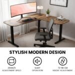 FORTIA Corner Standing Desk, 160x140cm, 72-118cm Sit to Stand Up Electric Height Adjustable, Walnut Style Desktop/Black Frame - Image 5
