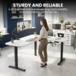 FORTIA Corner Standing Desk, 160x140cm, 72-118cm Sit to Stand Up Electric Height Adjustable, White Desktop/Black Frame - Image 3
