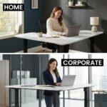 FORTIA Corner Standing Desk, 160x140cm, 72-118cm Sit to Stand Up Electric Height Adjustable, White Desktop/Black Frame - Image 8