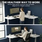 FORTIA Corner Standing Desk, 160x140cm, 72-118cm Sit to Stand Up Electric Height Adjustable, White Desktop/Silver Frame - Image 2