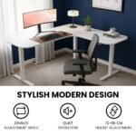 FORTIA Corner Standing Desk, 160x140cm, 72-118cm Sit to Stand Up Electric Height Adjustable, White Desktop/Silver Frame - Image 5
