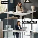 FORTIA Corner Standing Desk, 160x140cm, 72-118cm Sit to Stand Up Electric Height Adjustable, White Desktop/Silver Frame - Image 8