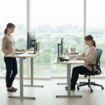 FORTIA Sit To Stand Standing Desk, 120x60cm, 72-118cm Electric Height Adjustable, Light Oak Style Desktop Silver Frame - Image 3