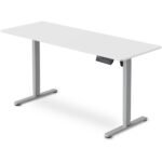 FORTIA Sit to Stand Standing Desk, 160x60cm, 72-118cm Electric Height Adjustable, White Desktop/Silver Frame