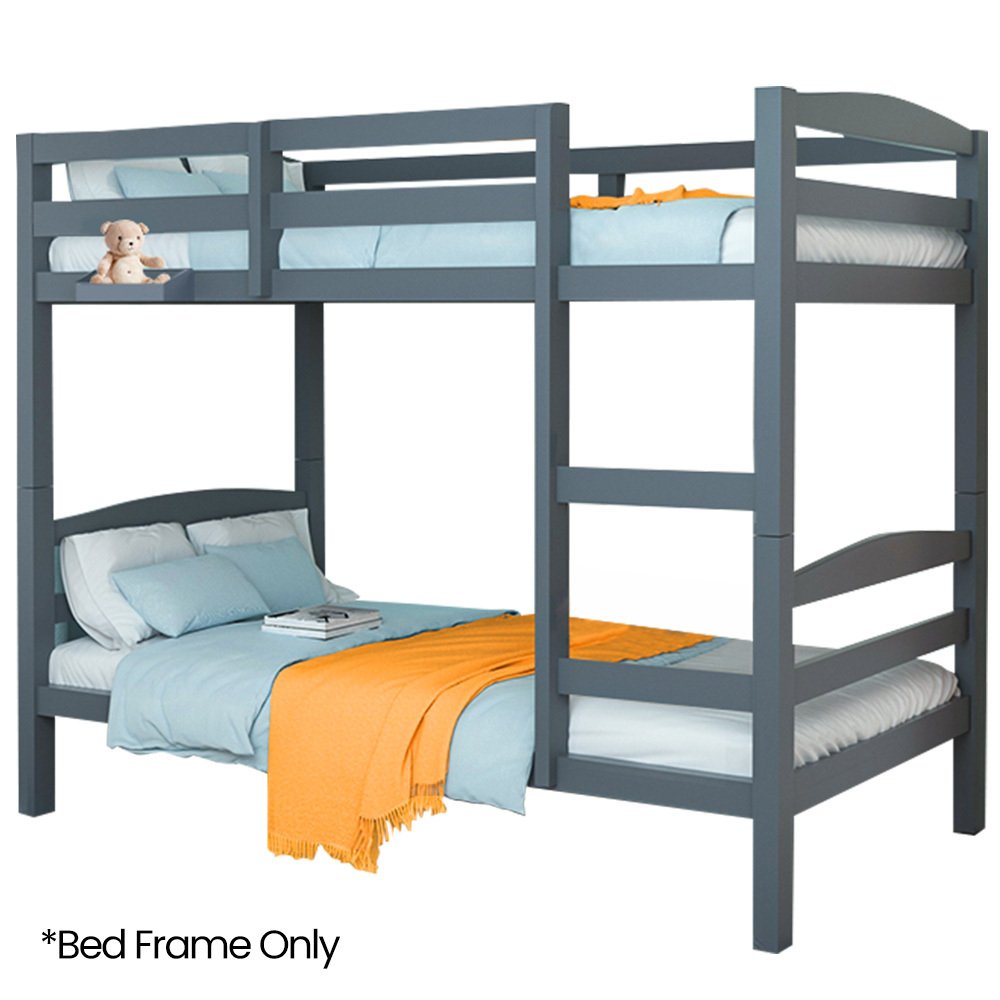 V219-BEDBFSKS14GA-202505071543-00.jpg KINGSTON SLUMBER Single Bunk Bed Frame, Solid Pine 2-in-1 Modular Design, Converts to 2 Single Beds, For Kids, Grey - Image 1