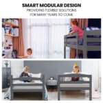 KINGSTON SLUMBER Single Bunk Bed Frame, Solid Pine 2-in-1 Modular Design, Converts to 2 Single Beds, For Kids, Grey - Image 8