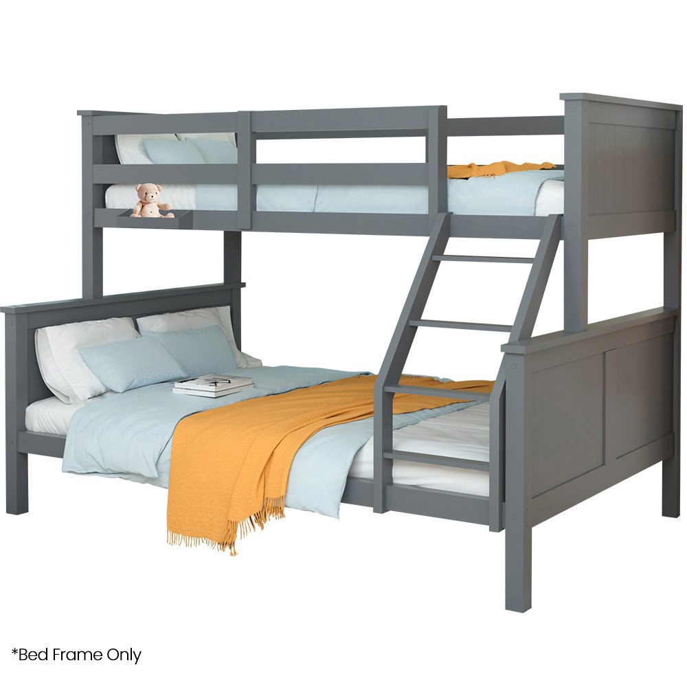V219-BEDDBBKS03GA-202505071543-00.jpg Kingston Slumber Triple Wooden Single Over Double Bunk Bed Frame for Kids, Convertible Design, Grey - Image 1