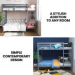 Kingston Slumber Single Bunk Bed Frame Solid Pine Wood Timber, Modular Design, Grey - Image 2