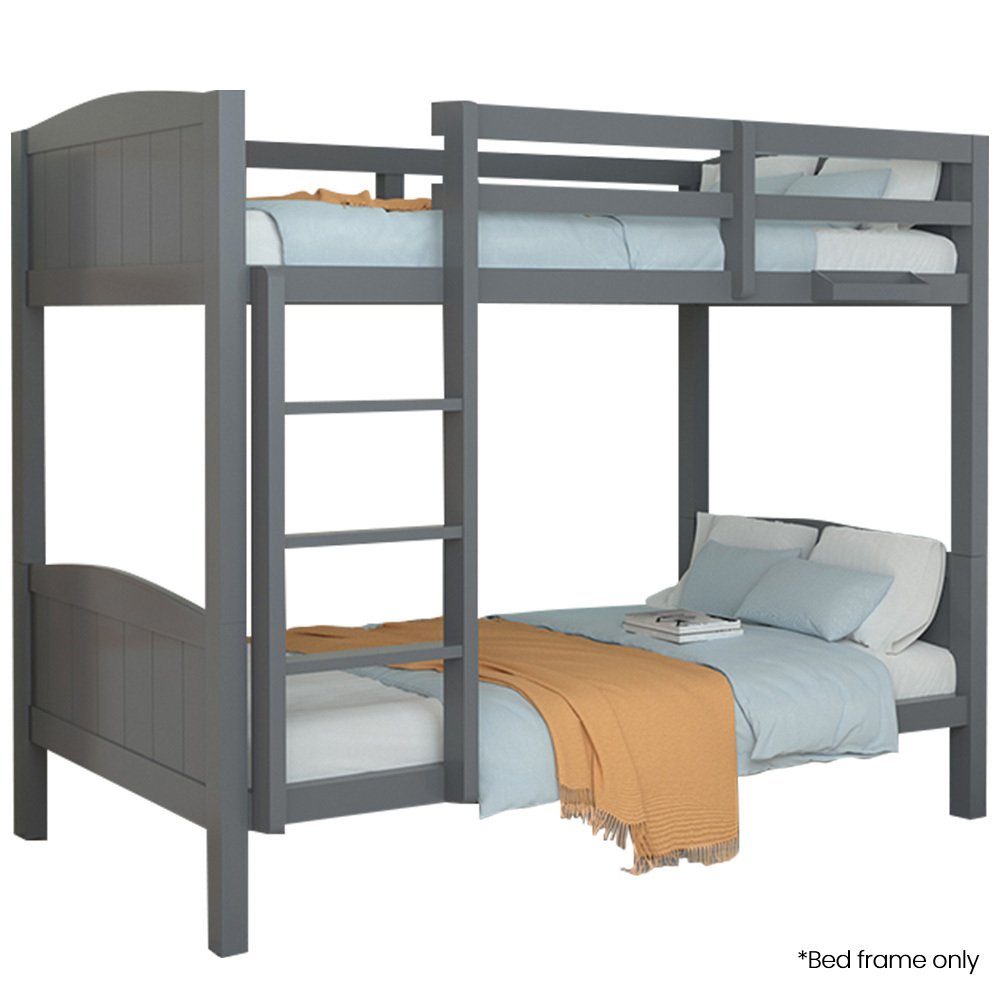 V219-BEDSBBKS03GA-225550-00.jpg KINGSTON SLUMBER Single Bunk Bed Frame, Solid Pine 2-in-1 Modular Design Convert to 2 Single Beds, Grey - Image 1