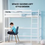KINGSTON SLUMBER Wooden Kids Single Loft Bed Frame with Desk - White - Image 7