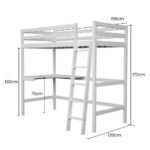 KINGSTON SLUMBER Wooden Kids Single Loft Bed Frame with Desk - White - Image 12