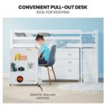 KINGSTON SLUMBER Wooden Kids Single Loft Bed Frame with Pull Out Desk, Storage Drawers, Cabinet - White - Image 4