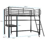 Gaming Loft Bed with Desk, Steel Metal Frame, Space Saving Design, for Single Mattress, Matte Dark Grey - Image 2