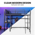 Gaming Loft Bed with Desk, Steel Metal Frame, Space Saving Design, for Single Mattress, Matte Dark Grey - Image 3