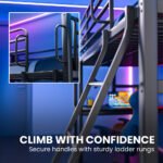 Gaming Loft Bed with Desk, Steel Metal Frame, Space Saving Design, for Single Mattress, Matte Dark Grey - Image 5