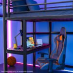 Gaming Loft Bed with Desk, Steel Metal Frame, Space Saving Design, for Single Mattress, Matte Dark Grey - Image 7