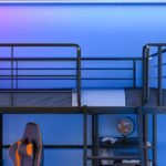 Gaming Loft Bed with Desk and Storage Cabinet, Steel Metal Frame, Space Saving Design, for Single Mattress, Matte Dark Grey - Image 5