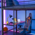 Gaming Loft Bed with Desk and Storage Cabinet, Steel Metal Frame, Space Saving Design, for Single Mattress, Matte Dark Grey - Image 6