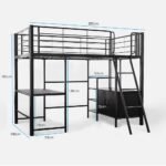 Gaming Loft Bed with Desk and Storage Cabinet, Steel Metal Frame, Space Saving Design, for Single Mattress, Matte Dark Grey - Image 8