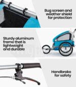 Tag-along Kids Bike Trailer Child Bicycle Pram Stroller Children Jogger Blue - Image 9