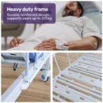 EQUIPMED 4 Function Medical Bed, w/ Mattress & Over Bed Table, Easy Manual Adjustable Back and Leg Incline, IV Pole - Image 2