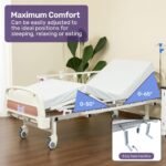 EQUIPMED 4 Function Medical Bed, w/ Mattress & Over Bed Table, Easy Manual Adjustable Back and Leg Incline, IV Pole - Image 6