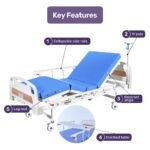 EQUIPMED 4 Function Medical Bed, w/ Mattress & Over Bed Table, Easy Manual Adjustable Back and Leg Incline, IV Pole - Image 10