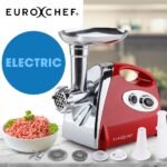EUROCHEF Electric Meat Grinder, Stainless Steel Mincer Sausage Filler Kibbe Maker, Red - Image 2