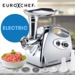 EUROCHEF Electric Meat Grinder, Stainless Steel Mincer Sausage Filler Kibbe Maker, Silver - Image 2