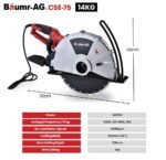 BAUMR-AG 2400W Electric Concrete Saw 355mm Demolition Cutter Wet Dry Demo Tool Circular Cutting - Image 10