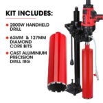 BAUMR-AG 2000W 160mm Handheld Core Drill w/Stand,63mm & 127mm Drill Bit Combo, for Concrete Coring Hole Drilling - Image 4