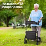 EQUIPMED Foldable Aluminium Walking Frame Rollator with Bag and Seat, Silver - Image 2